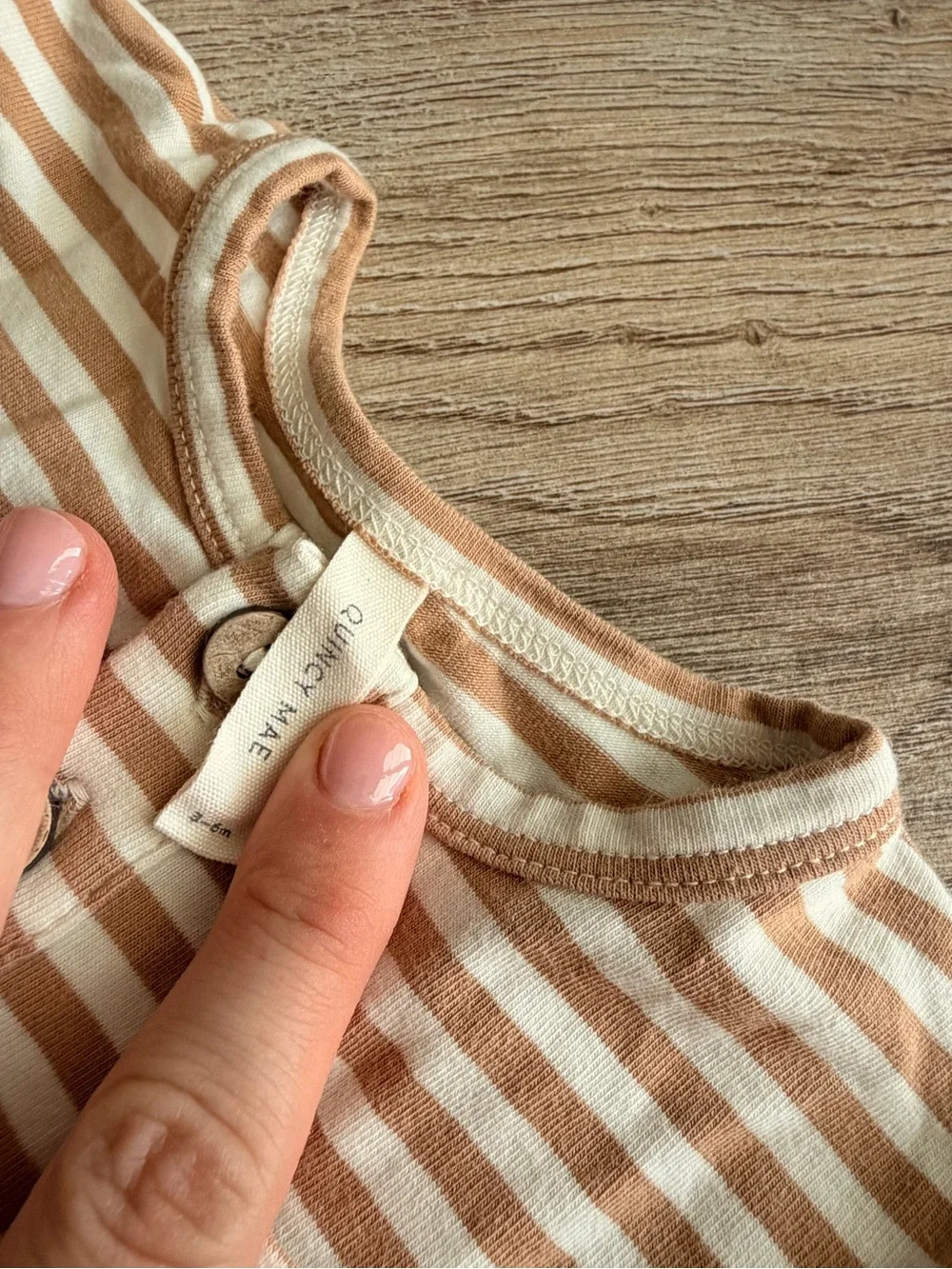 Quincy Mae Beige and White Striped Baby One-Piece Bodysuit